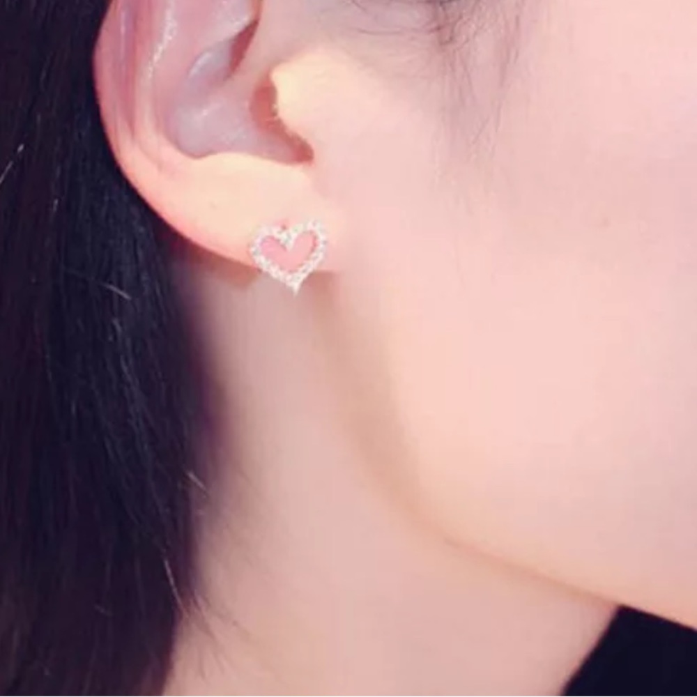 New heart Diamond CZ stud earrings sterling silver - Picture 4 of 7